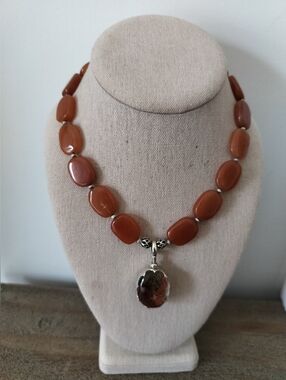 Sterling Silver 925 Large Bead Necklace with Open Pendant
